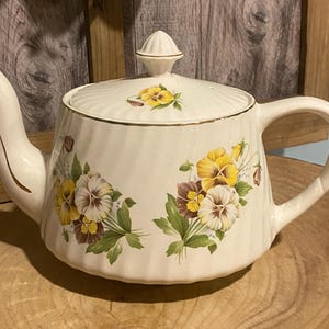 Pansy Teapot, Ivory with Gold Trim, Crown Dorset Staffordshire England, Vintage Teapots, Gifts for Her