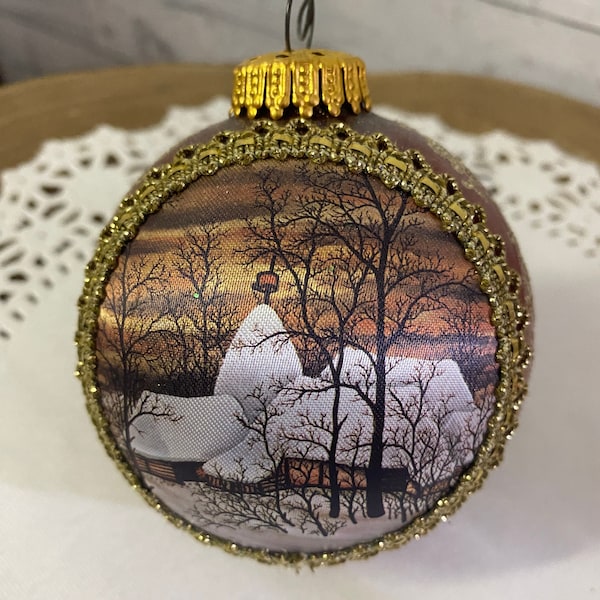 Vintage Christmas Ornament, Christmas with Krebs, Masters on Silk, 1991, Lodging, Ball Ornament, Ornaments & Accents, Ornaments