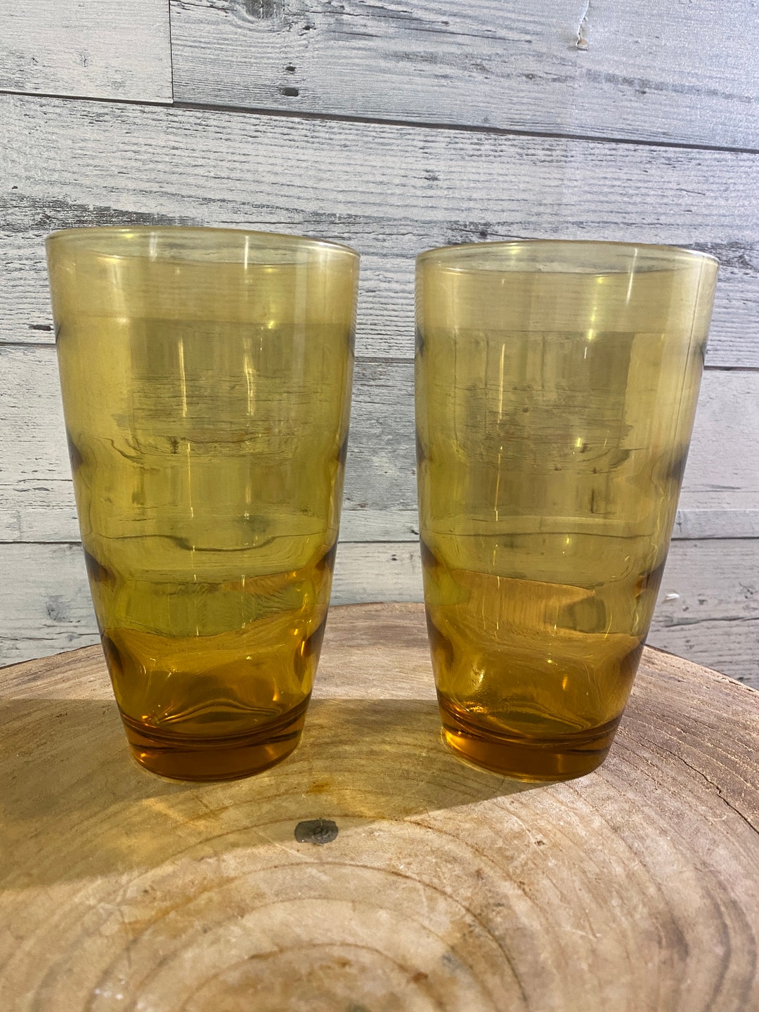 Vintage Amber Tumblers, Continental Can Company, Ripple Design, Large