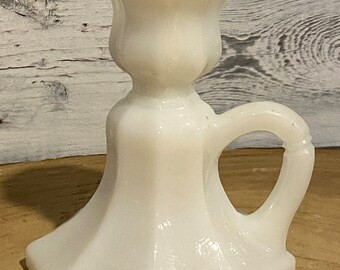 Milk Glass Chamberstick, Vintage Anchor Hocking Colonial, Home Decor, Candlestick holder, Candleholders