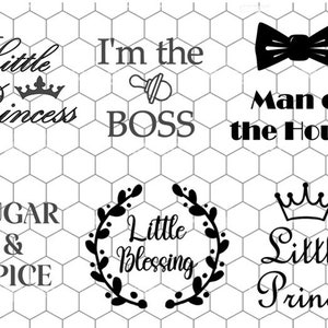 Boy, Girl and Neutral Baby designs - use on T-shirts, sleepers, wall art, bags, etc.;  Compatible with machines like Cricut & Silhouette