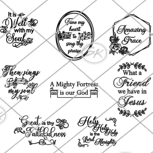 Traditional Hymn designs - perfect for T-shirts, wall art, shopping bags, etc.;  Compatible with machines like Cricut & Silhouette