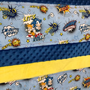 Sonic the Hedgehog baby quilt | Made with Minky | Red, blue and yellow