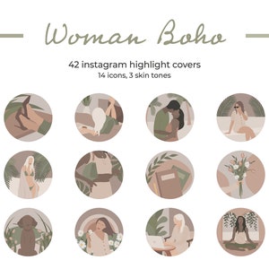 42 Instagram Woman Boho Highlight Covers, Earth Tones Bohemian Instagram Story Highlight Icons, Social Media Influencer Icons