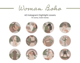 42 Instagram Woman Boho Highlight Covers, Earth Tones Bohemian Instagram Story Highlight Icons, Social Media Influencer Icons