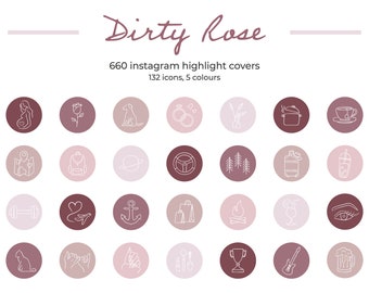 660 Instagram Line art Highlight Covers, Dirty Rose, Pink Minimalistic Instagram Story Highlight Icons, Social Media Icons