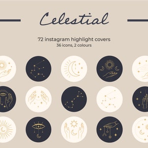 72 Celestial Instagram Highlight Covers, Magical Story Highlight Icons, Astrological & Zodiac Constellations, Social Media Icons