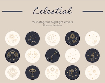 72 Celestial Instagram Highlight Covers, Magical Story Highlight Icons, Astrological & Zodiac Constellations, Social Media Icons
