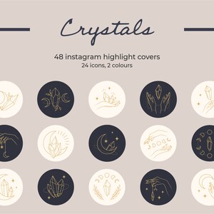 48 Crystals & Moons Celestial Instagram Highlight Covers, Magical Story Highlight Icons, Social Media Icons