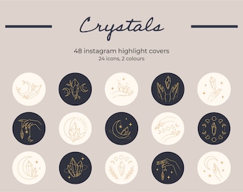 48 Crystals & Moons Celestial Instagram Highlight Covers, Magical Story Highlight Icons, Social Media Icons