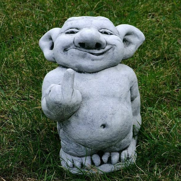 Gnome garden statue with fuck you, Funny Troll Sculpture,  Stone Statue, High Quality Cement, Gift For Friends