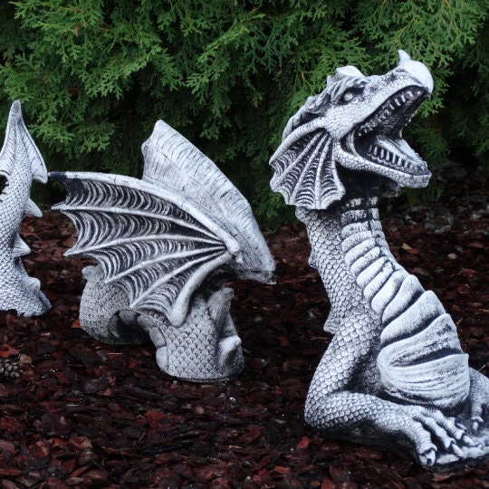 Three Part Dragon Concrete Dragon Garden Sculpture Dragon Etsy