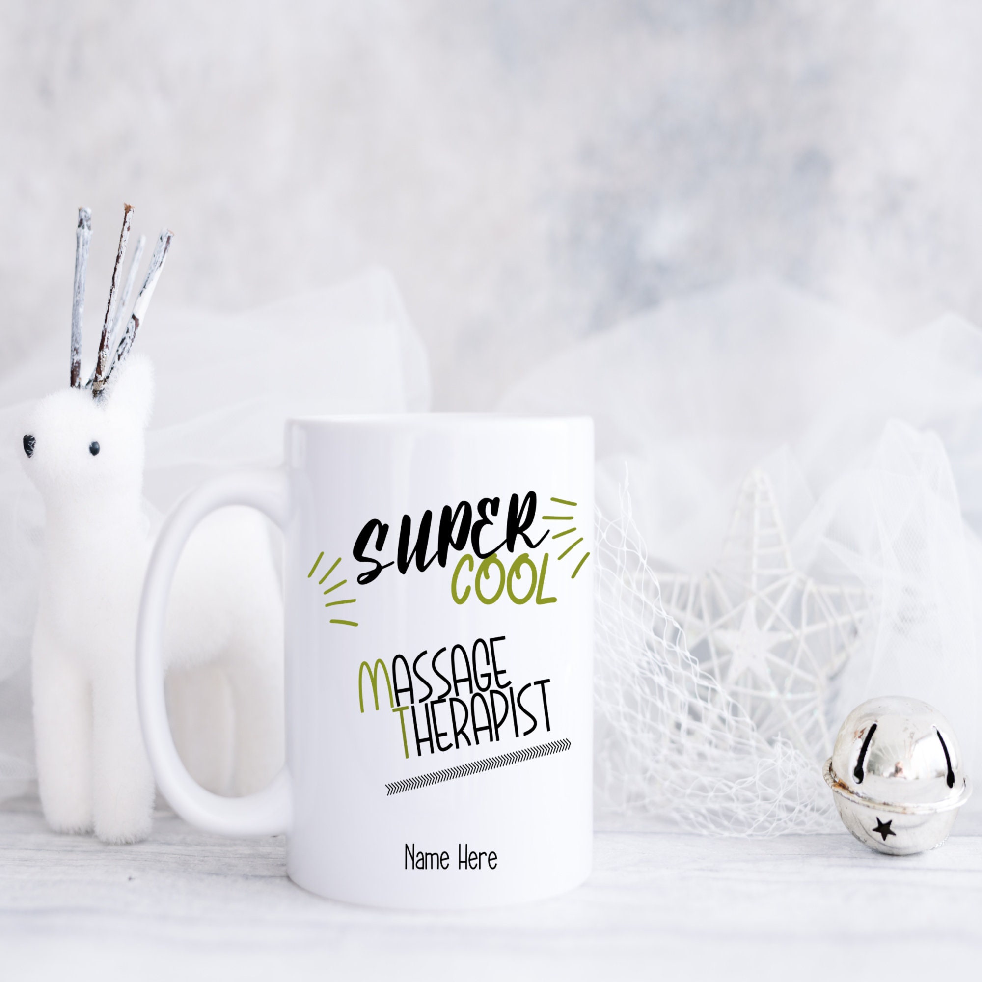 Massage Therapist PERSONALIZED Gift Coffee Mug Male and Female - "Super Cool Massage Therapist" Customize with Name and initials