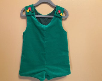 Green Stretch Corduroy Baby Short Overalls/Jumpsuit