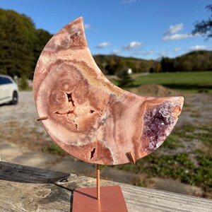 Pink Amethyst Moon on a stand