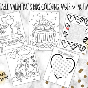 Printable Kids Valentine&#39;s Day Coloring and Activity Pages, Valentine&#39;s Classroom Activity, Digital Download Word Search and Maze