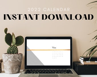 2022 Golden-White calendar January-December Minimalist Abstract Computer Wallpaper / Mac wallpaper / PC / Digital Instant Download