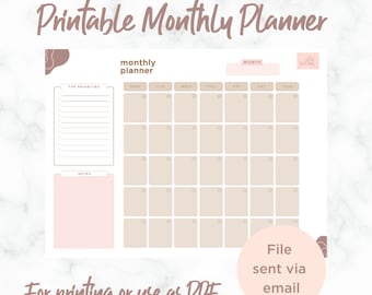 Monthly Planner Printable Landscape, Monthly Schedule, Month at a Glance, Office Planner, Desk Planner, A5/A4