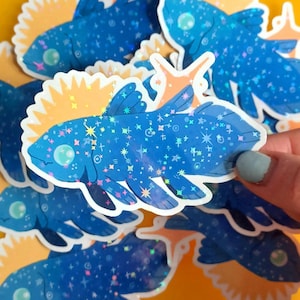 Coelacanth Holo Aufkleber – 3x3 ”Vinyl Ozeanfisch Aufkleber – Meeresbiologie Kunst