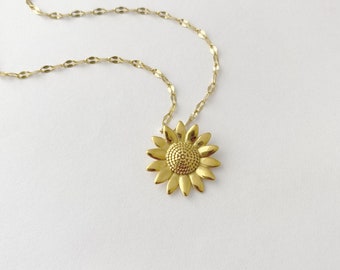 Sunflower necklace, gold flower necklace
