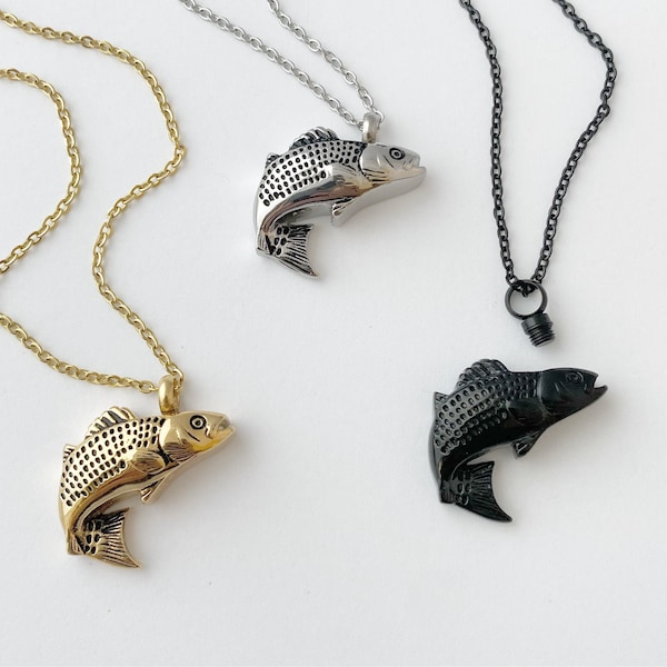 Fish memorial urn charm necklace - silver, gold, rose gold, black