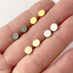 Round stud earrings, flat circle plug earrings, gold, rose gold, silver, black