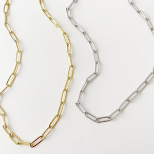 Paperclip link chain, layering chain, silver or gold