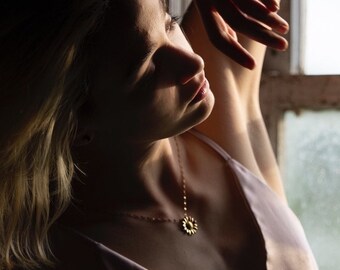 Sunflower necklace, gold flower necklace
