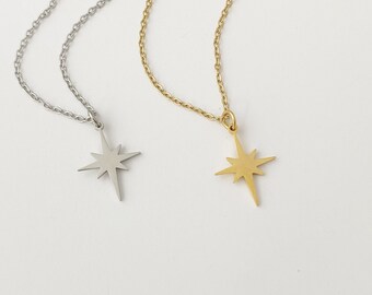 North Star Charm necklace, gold or silver