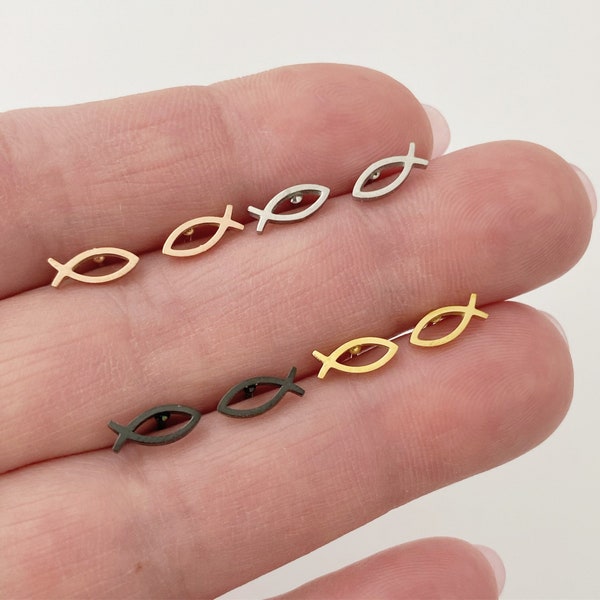 Fish Stud earrings, gold, rose gold, silver, black