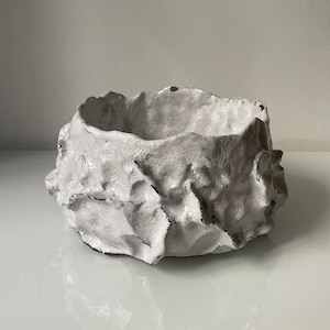 sculptural handbuilt white decorative ceramic bowl / table decor, plant pot /  @sominkang_ceramics