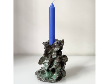 sculptural ceramic candle holder / handmade / 5.2” x 4” /  SPAIN / sominceramics