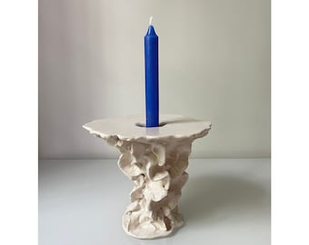 sculptural ceramic candle holder / handmade / 7.5” x 6.5” surface x 5.5” h / SPAIN / sominceramics