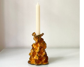 handbuilt orange sculptural ceramic candle holder / ceramic art / 5.5” x 3.7” /  SPAIN / sominceramics