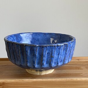bright blue kurinuki chawan tea bowl / handbuilt ceramic matcha / snack bowl / 12 oz / sominceramics image 2