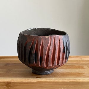 Kurinuki Carved Ceramic Tea Cup: Handbuilt Matcha Chawan