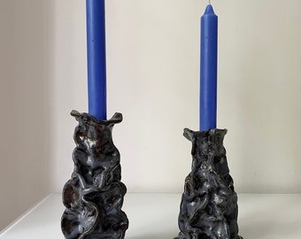 RESERVED/ set of 2 sculptural ceramic candle holder / handmade / SPAIN / sominceramics