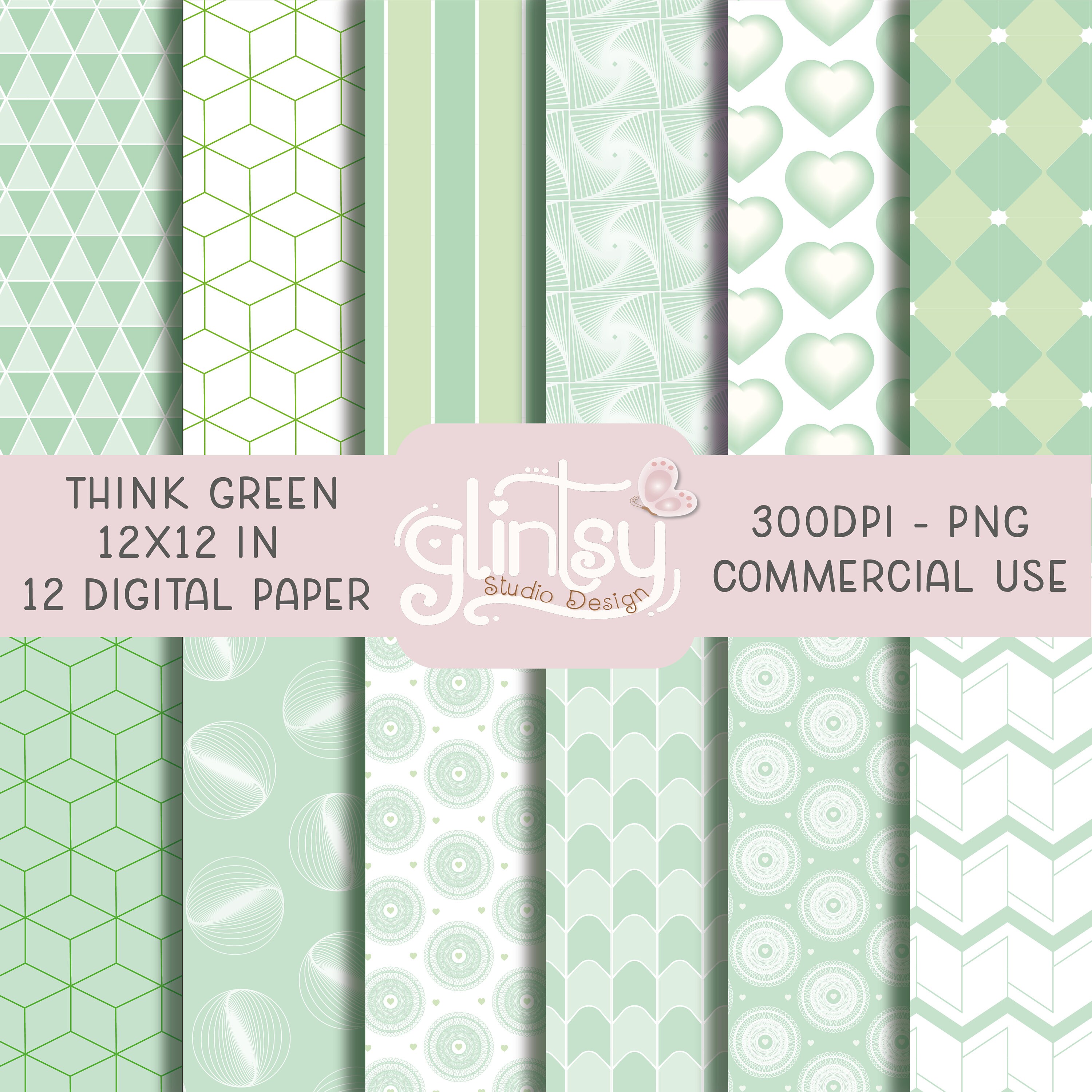 12 Think Green Digital Paper, Commercial Use PNG Pastel Min Paper ...