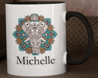 Personalized Mugs, Elephant Bohemian Mug, Elephant Mugs, Gift for Her, Cute Elephant Mug