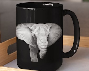 Elephant Coffee Mug, Black Coffee Mug, Gift for Her, Elephant Mug Gift, Black Elephant Mug