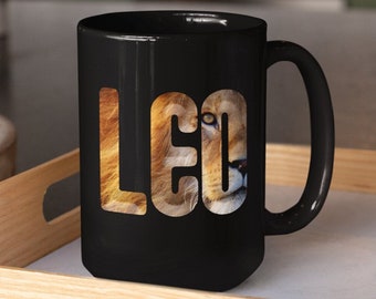 Leo Coffee Mug, Zodiac Coffee Mug, Black Mug, Astrology Coffee Mug, Birthday Mugs