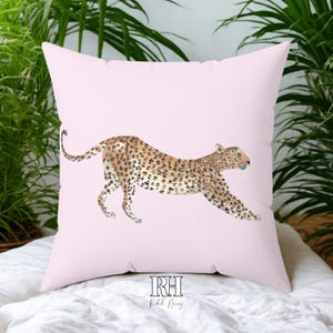 Preppy Pink Leopard Watercolor Throw Pillow, Chic Jungle Nursery Decor