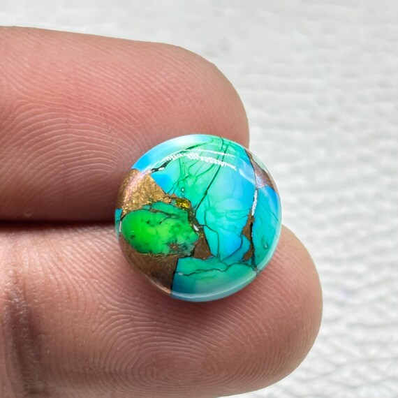Peacock Dahlia Mohave Turquoise Cabochon: Round Gemstone