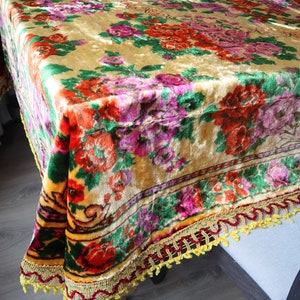 Vintage Velvet Tablecover, Boho Tablecloth, Rectangle Bench Cover, Rustic Table Linen, Coffe Table Cover Velvet Wall Decor Rug