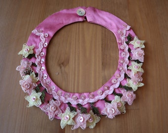 Pink Choker Necklace with Crocheted Flower Oya, Spring Necklace , Handmade Crochet Pendant, Oya jewelry ,Boho pink Necklace,wedding gift