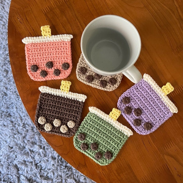 Boba Coaster/ Crochet Boba Coaster/ Bubble Milk Tea Coaster/ Handmade Coaster/ Housewarming Gift/ Home Decorations/ Crochet Coasters