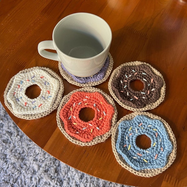 Donut Coasters/ Crochet Coasters/ Handmade Coasters/ Housewarming Gift/ Handmade Gift/ Coaster set/ 100% Cotton Coaster