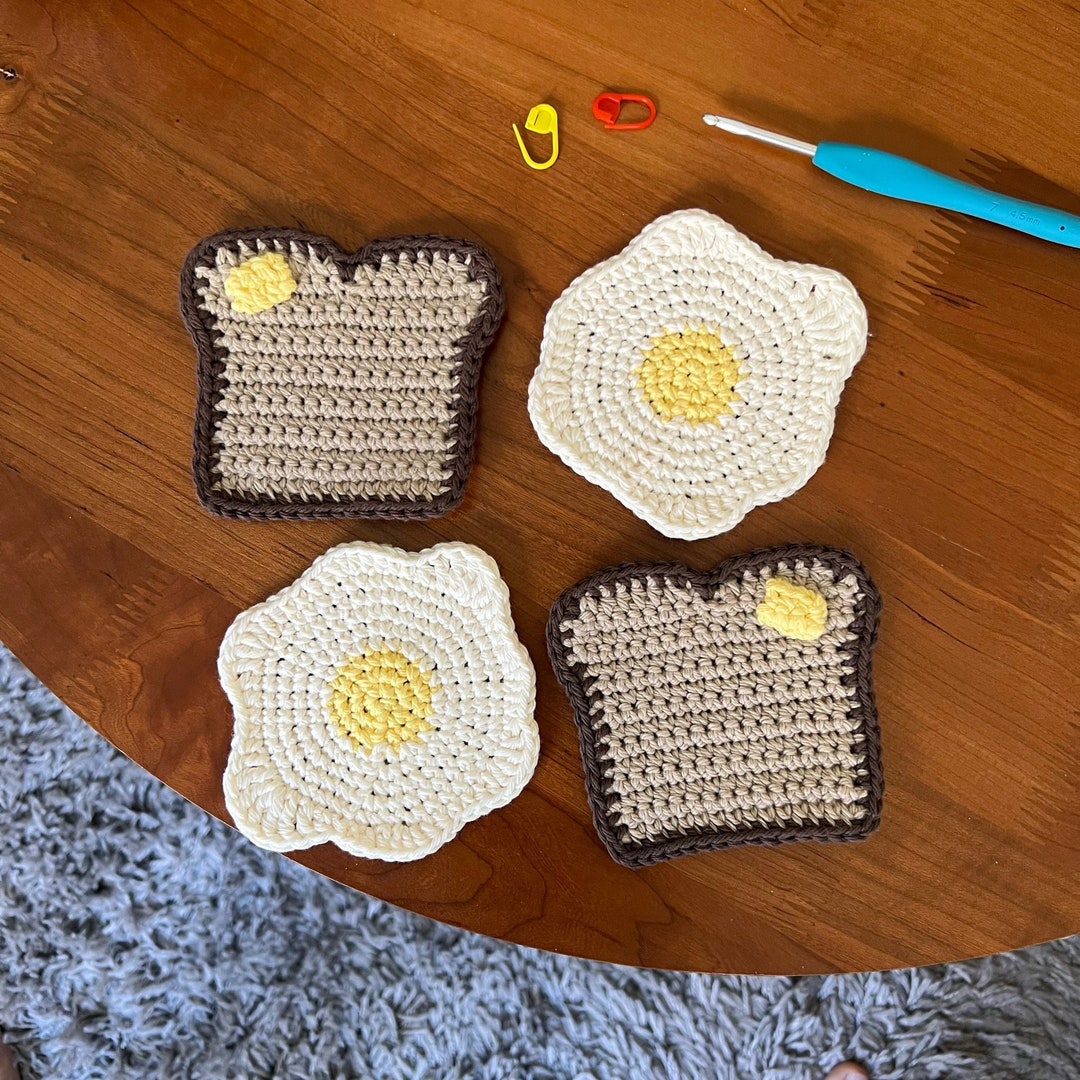 Toast and Egg Coaster/ Toast Coaster/ Fried Egg Coaster/ Handmade Coaster/ Crochet Coaster