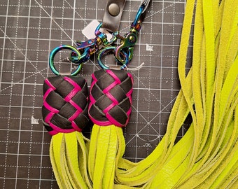 Lime green and Pink Rainbow finger floggers, 14inch falls