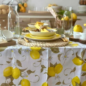 Provence Cotton Tablecloth, Amalfi Coast Large Rectangle Table cloth Italian Decor, Hornetto Home, Lemons Vintage Tablecloth, Positano Party